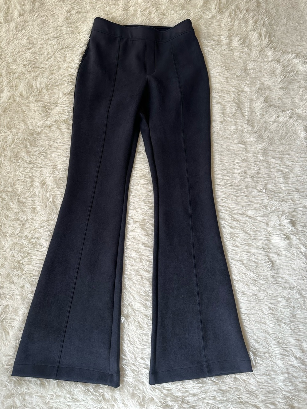 Spanx Faux Suede Flare Pants Navy Small High Rise Y2K Pull On Woman - Picture 2 of 9